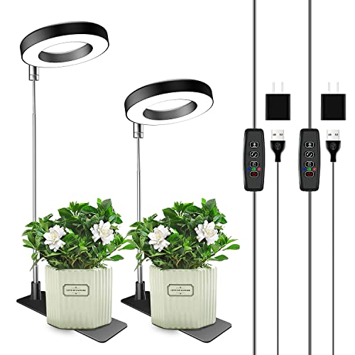 Aokrean Grow Lights for Indoor Plants, 48 LEDs Full Spectrum Plant Light for Indoor Plants, Height Adjustable Growing Lamp with Base, 3 Optional Spectrums, Auto Timer 3/9/12Hrs, 10 Brightness,2 Packs