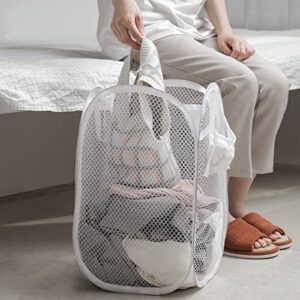 popup laundry hamper with handle, foldable large capacity mesh laundry hamper home supplies white