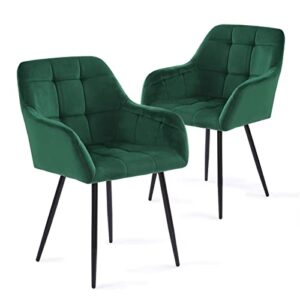 higliocas dining chairs set of 2, kitchen chairs with velvet upholstered, modern living dining room accent armchairs with metal legs, green