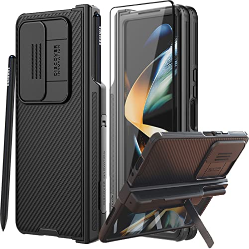 COCOING for Samsung Galaxy Z Fold 4 Case with S Pen Holder & Slide Camera Cover & Screen Protectors,Hinge Protection with Hidden Kickstand Phone Case for Samsung Galaxy Z Fold 4(2022) Black