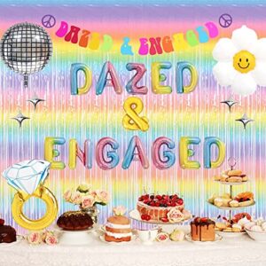 Dazed and Engaged Bachelorette Decorations, Fiesec Hippie Groovy Retro Bachelorette Decorations Tie Dye Fringe Curtain 4D Disco Sparkle Daisy Ring Foil Balloon Flower Headband