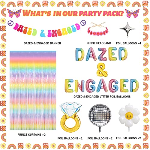 Dazed and Engaged Bachelorette Decorations, Fiesec Hippie Groovy Retro Bachelorette Decorations Tie Dye Fringe Curtain 4D Disco Sparkle Daisy Ring Foil Balloon Flower Headband