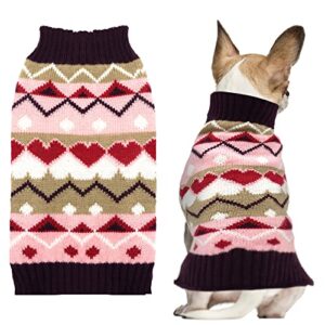 axiijgl pet dog sweater dog clothes soft knitted warm pup cat dogs jumper winter puppy sweater for dogs(pink heart,xl)