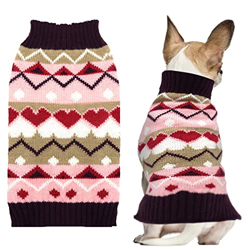 AXIIJGL Pet Dog Sweater Dog Clothes Soft Knitted Warm Pup Cat Dogs Jumper Winter Puppy Sweater for Dogs(Pink Heart,XL)