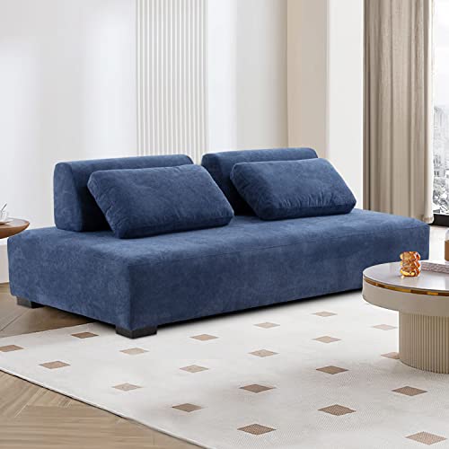 kevinplus 85.4'' Modern Sofa Couch for Living Room, 4-Seat Sofa Couch with 2 Moveable Heavy Back Cushion and 2 Pillows, Contemporary Sofa Couch for Office Studio Apartment, Navy Blue