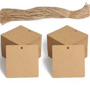 kraft paper gift tags,200pcs blank ​hang tags with 200pcs free natural jute twines for diy project, gift wrapping(brown)