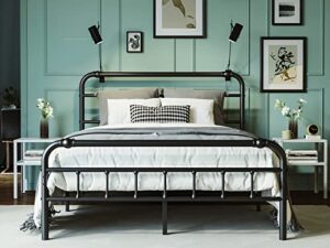 fschos full-size-bed-frame-with-headboard and footboard, 18 inch metal platform , premium steel heavy duty bed frame full no box spring needed, easy assembly, black