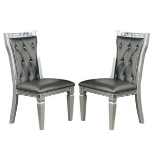 poundex set of 2 dining chair with button tufted, dark grey