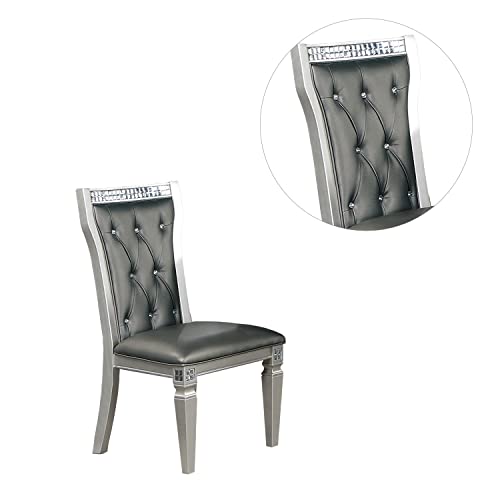 Poundex Set of 2 Dining Chair with Button Tufted, Dark Grey