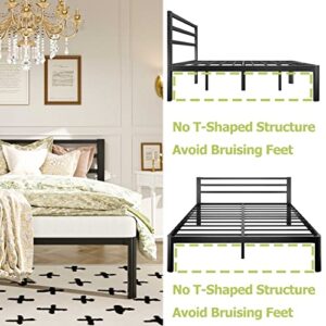 Daqutic Full Bed Frame with Headboard, 18-Inch Metal Platform Full Size Bed Frames with Round-Corner Leg, No Box Spring Needed, Heavy Duty Mattress Foundation, Noise-Free