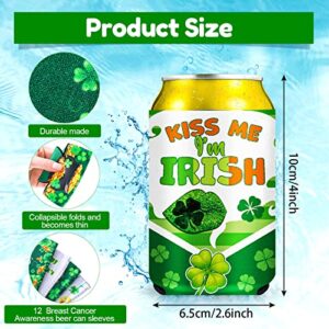 12 Pcs St. Patrick's Day Can Coolers Sleeves Lucky Green Shamrock Decoration Saint Patrick's Day Can Sleeves Congrats Beverages Soda Bottle Insulated Neoprene Cover for Irish Holiday Party Supplies