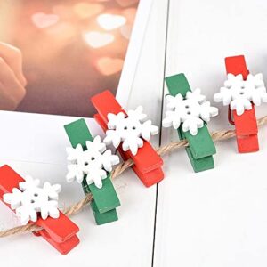 Mulbleaf Snowflake Clothespin Red and Green Wooden Clothespins Pack of 50 Christmas Clothespins Set of Wooden Clothespins Photo Clips Decoration for Women Children (Green+Red)