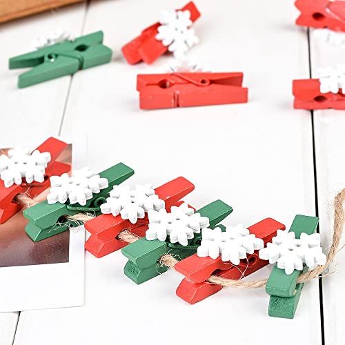 Mulbleaf Snowflake Clothespin Red and Green Wooden Clothespins Pack of 50 Christmas Clothespins Set of Wooden Clothespins Photo Clips Decoration for Women Children (Green+Red)