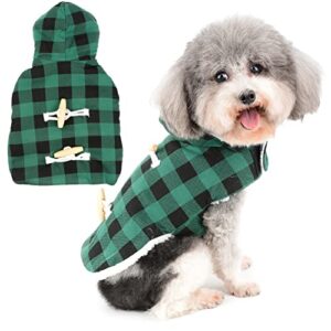 zunea christmas dog hoodie jacket for small dogs fleece winter coat warm plaid puppy clothes with hood xmas pet apparel cold weather vest clothing for chihuahua yorkie green xs