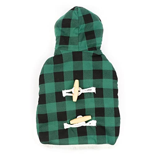 Zunea Christmas Dog Hoodie Jacket for Small Dogs Fleece Winter Coat Warm Plaid Puppy Clothes with Hood Xmas Pet Apparel Cold Weather Vest Clothing for Chihuahua Yorkie Green XS