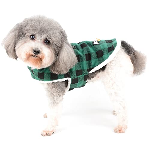 Zunea Christmas Dog Hoodie Jacket for Small Dogs Fleece Winter Coat Warm Plaid Puppy Clothes with Hood Xmas Pet Apparel Cold Weather Vest Clothing for Chihuahua Yorkie Green XS