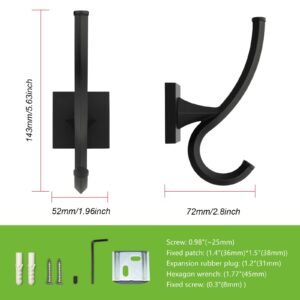 TUNNY 2 Pack Vintage Coat Hooks-Matte Black Wall Hooks Towel Hooks Towel Robe Hooks,for Entry Shoe Cabinet, Wardrobe Bathroom Bedroom Furniture Hardware