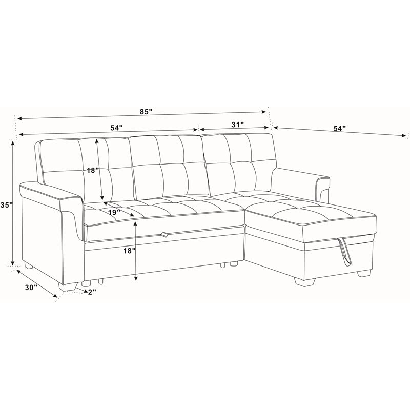 Pemberly Row 85" Wide Easy Pull Out Faux Leather Convertible Sectional Sofa with Cup Holders in Dark Brown