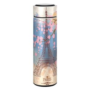 eiffel tower stainless steel thermos, bpa-free vacuum insulated wide mouth water bottle reusable leak proof flask keeps liquids cold or hot for travel shcool & office