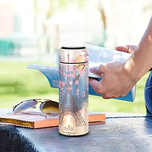 Eiffel Tower Stainless Steel Thermos, BPA-Free Vacuum Insulated Wide Mouth Water Bottle Reusable Leak Proof Flask Keeps Liquids Cold or Hot for Travel Shcool & Office