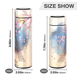 Eiffel Tower Stainless Steel Thermos, BPA-Free Vacuum Insulated Wide Mouth Water Bottle Reusable Leak Proof Flask Keeps Liquids Cold or Hot for Travel Shcool & Office