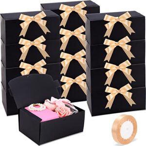 geyee 30 pieces 9 x 6 x 4 inch gift box with lid wedding bridesmaid groomsmen proposal box for present with ribbon bulk craft boxes for halloween, christmas, holiday, birthday gift packaging(black)