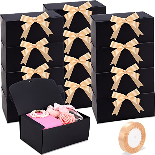 Geyee 30 Pieces 9 x 6 x 4 Inch Gift Box with Lid Wedding Bridesmaid Groomsmen Proposal Box for Present with Ribbon Bulk Craft Boxes for Halloween, Christmas, Holiday, Birthday Gift Packaging(Black)