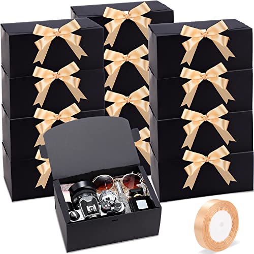 Geyee 30 Pieces 9 x 6 x 4 Inch Gift Box with Lid Wedding Bridesmaid Groomsmen Proposal Box for Present with Ribbon Bulk Craft Boxes for Halloween, Christmas, Holiday, Birthday Gift Packaging(Black)