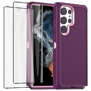 aicase samsung galaxy s23 ultra heavy duty shockproof case - 3-layer military protection, night purple/baby pink, 6.8" screen protector included