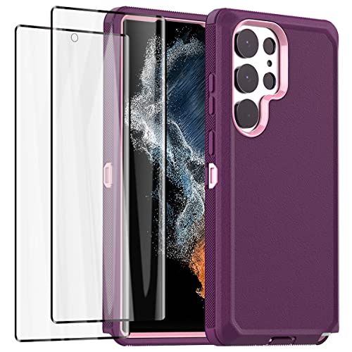 AICase Samsung Galaxy S23 Ultra Heavy Duty Shockproof Case - 3-Layer Military Protection, Night Purple/Baby Pink, 6.8" Screen Protector Included