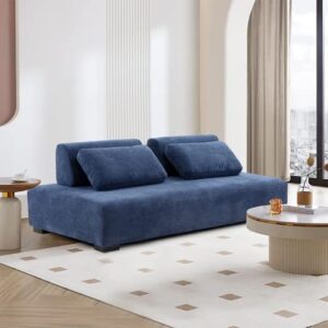williamspace 85.4" modern sofa couch, luxury sofa couch 4 seat sofa with 2 movable heavy backrest and pillows, leisure chaise sofa for apartment living room - navy blue