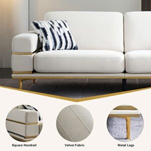 Neylory Modern Velvet Sofa Couch for Living Room,83 Inches Big Comfy Couch Upholstered 3 Seater Sofa with 2 Pillows Square Arm and Metal Legs Decor Furniture for Bedroom,Office(Beige)