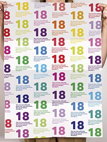 CENTRAL 23 Funny Wrapping Paper - 6 Sheets Gift Wrap With Tags - 18th Birthday Wrapping Paper - Recyclable