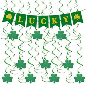 31 pieces st. patrick's day hanging swirls decorations - green lucky banners garland hanging clover shamrock swirls irish decor for home saint patrick party supplies
