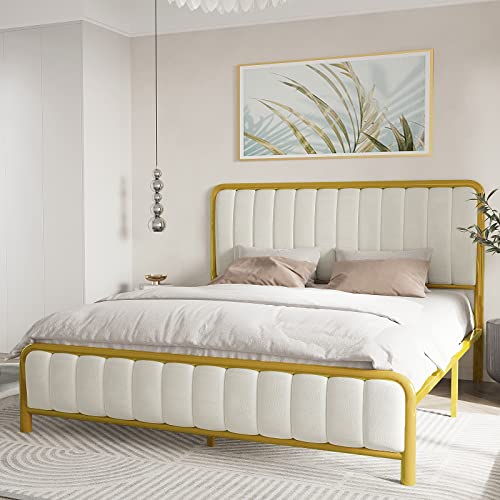 Alorksi Queen Bed Frames with Headboard, Upholstered Platform Bed Frame Queen Size, No Box Spring Needed/Noise Free/Heavy Duty Metal Slats/Easy Assembly