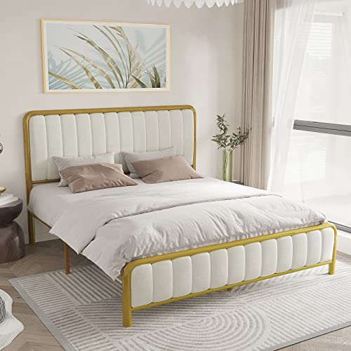 Alorksi Queen Bed Frames with Headboard, Upholstered Platform Bed Frame Queen Size, No Box Spring Needed/Noise Free/Heavy Duty Metal Slats/Easy Assembly