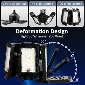 FBIRUNYI 2 Pack LED Garage Lights, 150W 15000LM 6500K Deformable LED Garage Ceiling Light Shop Lights with 5+1 Multi-Position Panels for Garage Workshop Basement Support E26/E27 Screw Socket