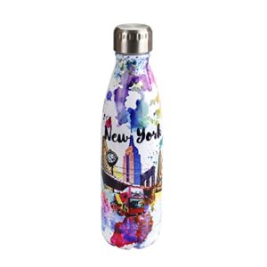 torkia - watercolor new york - stainless steel travel water bottle - 16oz