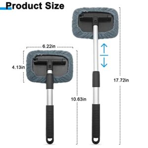 Windshield Cleaning Tool, Auto Window Cleaner, Extendable Detachable Handle with 4 Reusable and Washable Microfiber Pads, Car & Home Inside Exterior Use