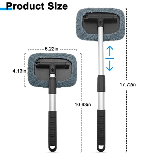 Windshield Cleaning Tool, Auto Window Cleaner, Extendable Detachable Handle with 4 Reusable and Washable Microfiber Pads, Car & Home Inside Exterior Use