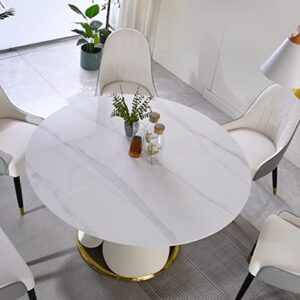 HomSof Modern Sintered Stone Round Dining Table Set with Stainless Steel Base with 6 pcs Chairs, 7 Pieces, White+Grey