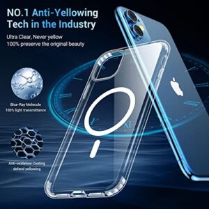 jaroco Strong Magnetic Clear for iPhone 11 Case[Compatible with Magsafe][Non Yellowing][2 Pcs Glass Screen Protector+Camera Lens Protector]Shockproof Slim Thin Magnetic Case Phone Case Cover 6.1-Clear