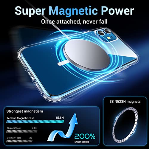 jaroco Strong Magnetic Clear for iPhone 11 Case[Compatible with Magsafe][Non Yellowing][2 Pcs Glass Screen Protector+Camera Lens Protector]Shockproof Slim Thin Magnetic Case Phone Case Cover 6.1-Clear