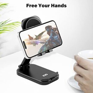 Foldable Cell Phone Stand for Desk , with Makeup Mirror 2 in 1 Phone Holder Adjustable Angle Height Cellphone Cradle Desktop Dock Compatible for iPhone 14 Pro Max 13 Mini 12 XR 11, 4-8'' Smartphone