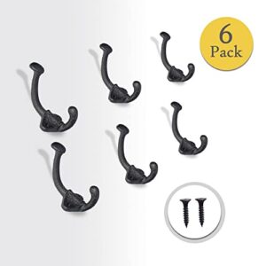 NACH Classic Double Prong Wall Hooks - Heavy Duty Decorative Black Hooks for Mudroom, Coat & Hat Rack, Towel Racks for Bathroom - Wall Mount Cast Iron Hooks - 6 Pack, 1.85x1.75x3.6 in - DY-200682