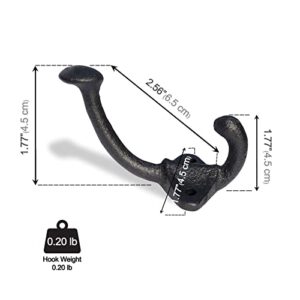 NACH Classic Double Prong Wall Hooks - Heavy Duty Decorative Black Hooks for Mudroom, Coat & Hat Rack, Towel Racks for Bathroom - Wall Mount Cast Iron Hooks - 6 Pack, 1.85x1.75x3.6 in - DY-200682