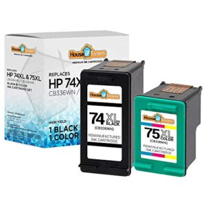 Houseoftoners Remanufactured Ink Cartridge Replacement for HP 74XL 74 XL 75XL 75 XL CC659FN CB335WN CB337WN (1 Black & 1 Color, 2-Pack)