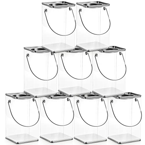 Hedume 9 Pack Clear Paint Can Containers with Metal Lids, 6 Inches Tall Square Empty Paint Storage Cans, Arts & Crafts Paint Buckets for Decorative & Party Use, Great for Party Favors, Decor and DIY