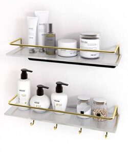 mazjoaru floating shelves acrylic bathroom shelves set of 2, 16inch wall shelves with gold metal towel hook, storage shelves for bathroom living room bedroom