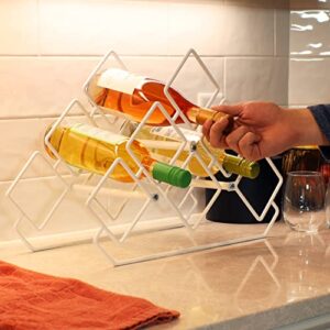 Sunnydaze Modern 6-Bottle Triangular Countertop Wine Rack - Freestanding Indoor Steel Wire Accent for Kitchen, Home Bar, or Living Room - White - 13.25-Inch H